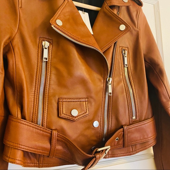 LTH JKT Mya Cropped Biker Cognac Brown Jacket NWT - Picture 8 of 10